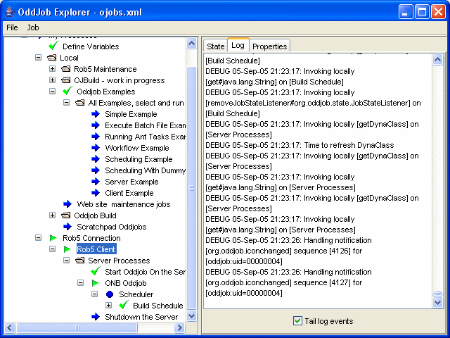 Oddjob Explorer showing the log view.