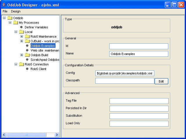 Oddjob Designer showing components configuration.